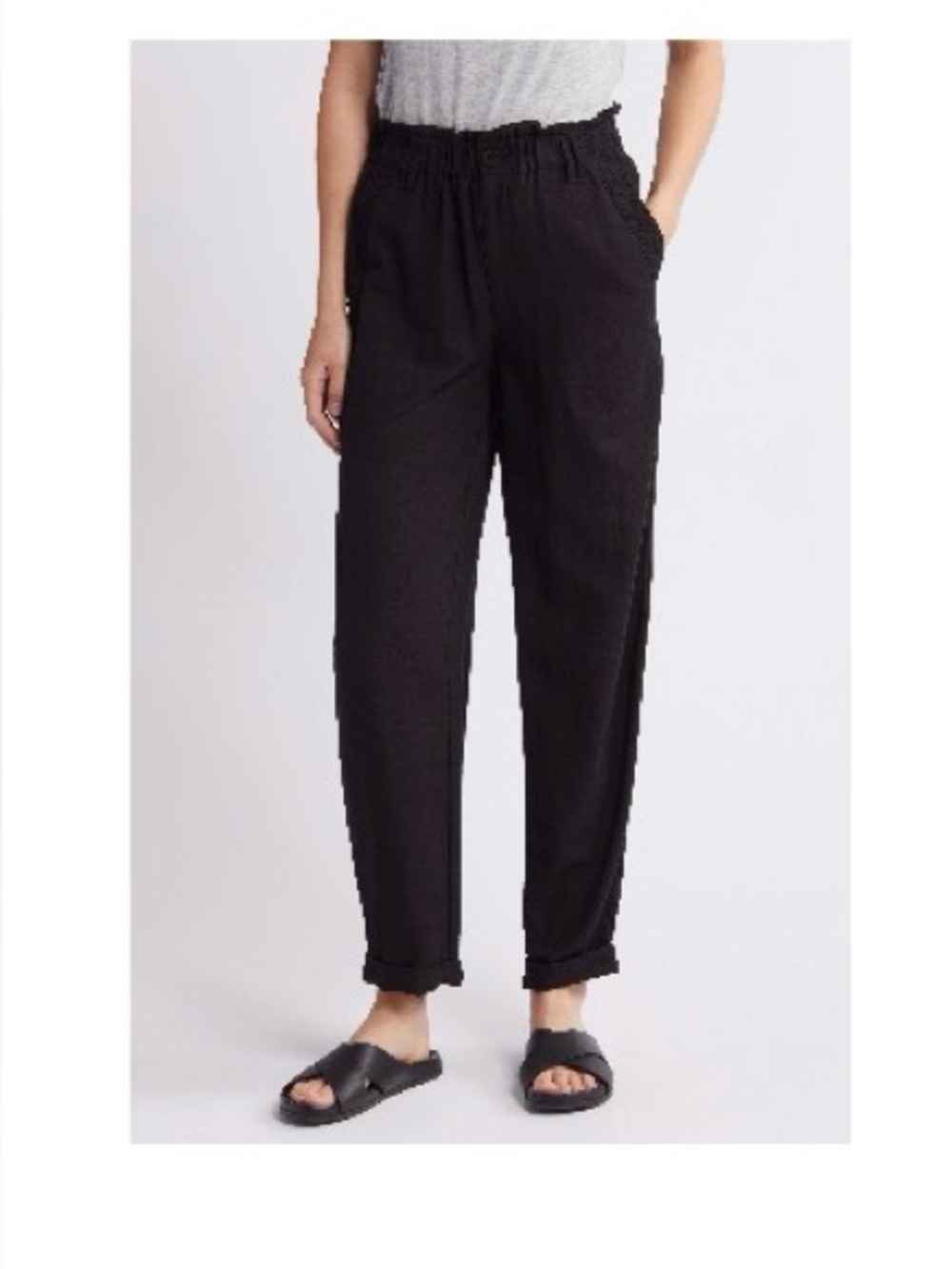 Wit & Wisdom flowy Lace Trim Straight Leg Pant Paper Bag Waist